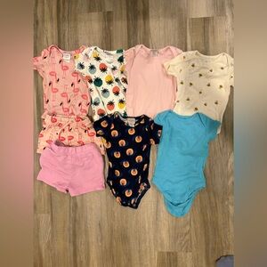 Hanna Andersson Baby Toddler Girl Summer Bundle, Onesies, Shorts, Flamingo